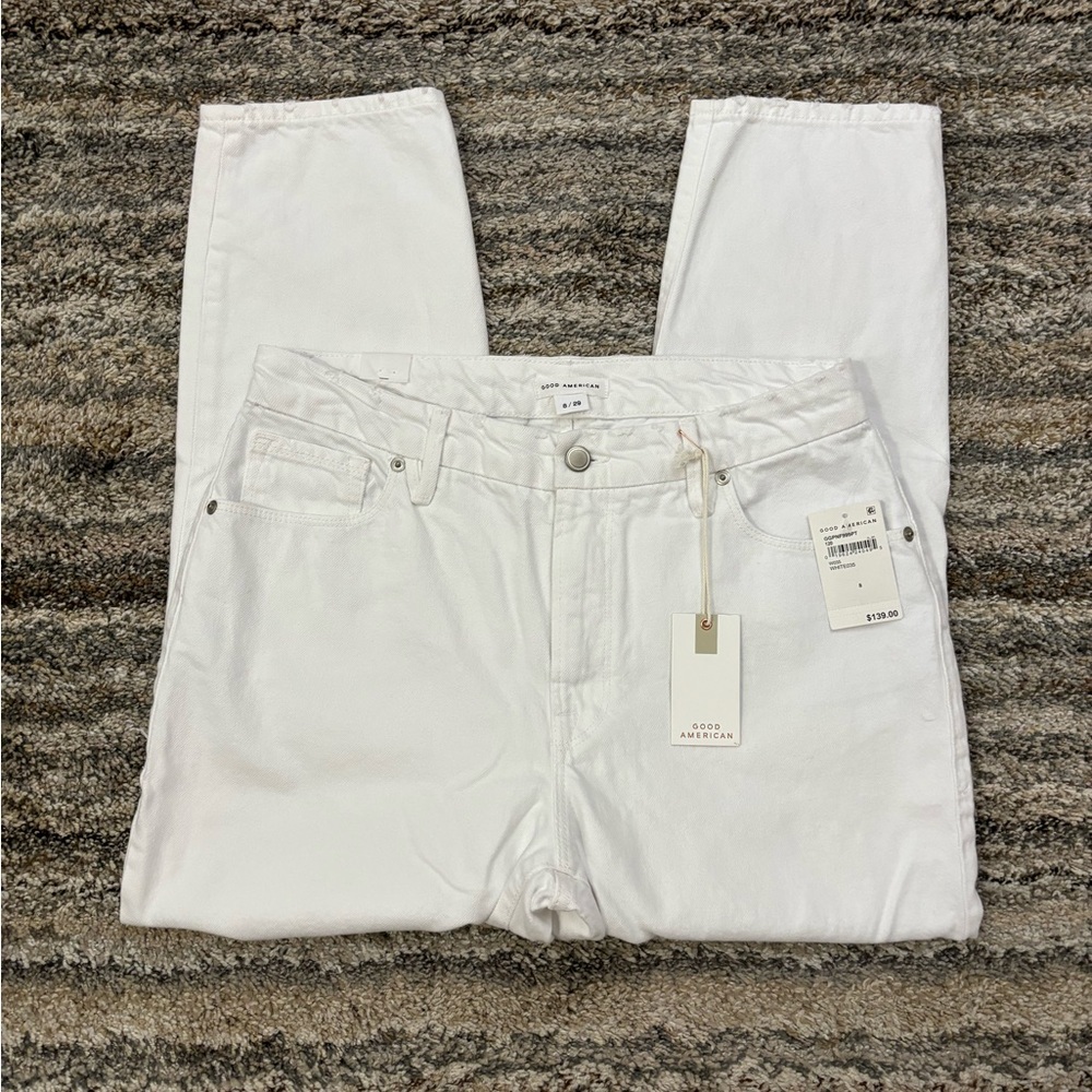 Good American Cropped Boyfriend Jeans Sz 8/29 NWT | Good American White Jeans